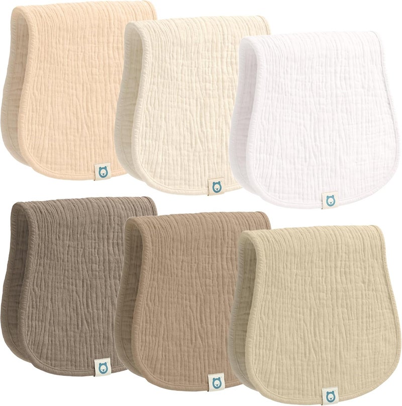 ROMY RO Muslin Burp Cloths Set, 6 Pieces, 100% Organic Cotton Hand Washcloths for Baby Boys and Girls Extra Absorbent and Soft Burping Rags (Sand - Multi Colored) - Image 1